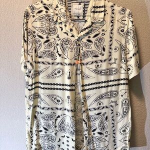 Men’s Denim & Flower Nordstrom Yellowish Cream Black Casual Button Down Shirt